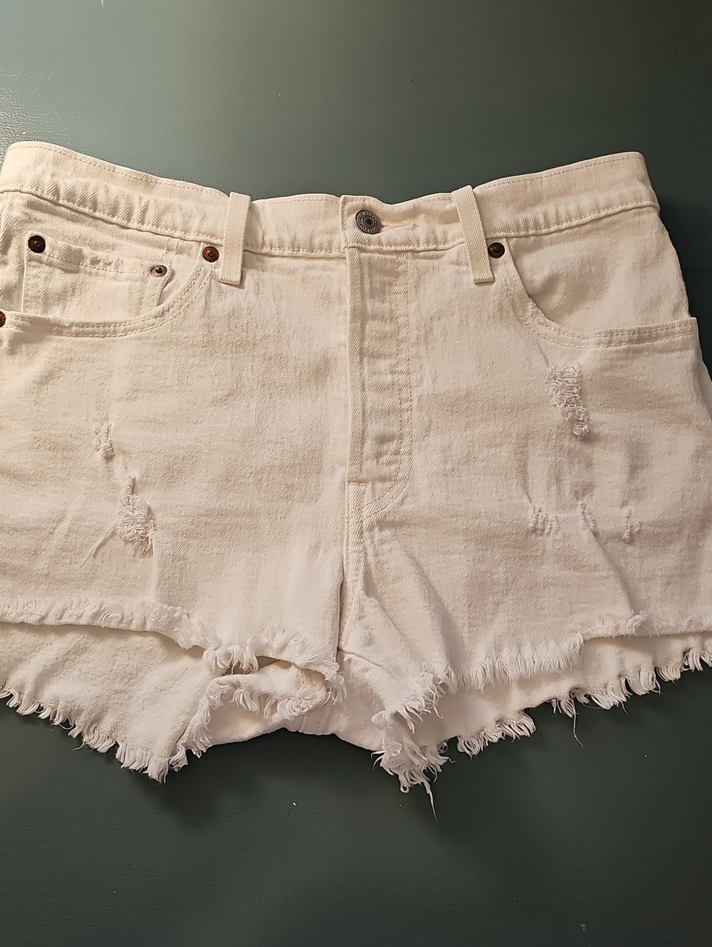 Levi's 501 High Rise Distressed Denim Shorts Womens Size 30 White Cut Off Cotton
